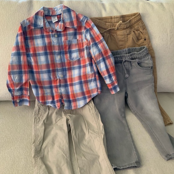 3T boy jeans & plaid shirts button down fall winter spring bundle - Picture 3 of 12